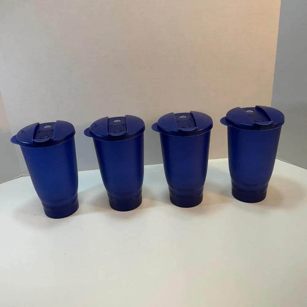 Ziploc Tumbler Set 18oz Cobalt Blue Plastic Travel Cups Spill-Proof Lids 4 Pack